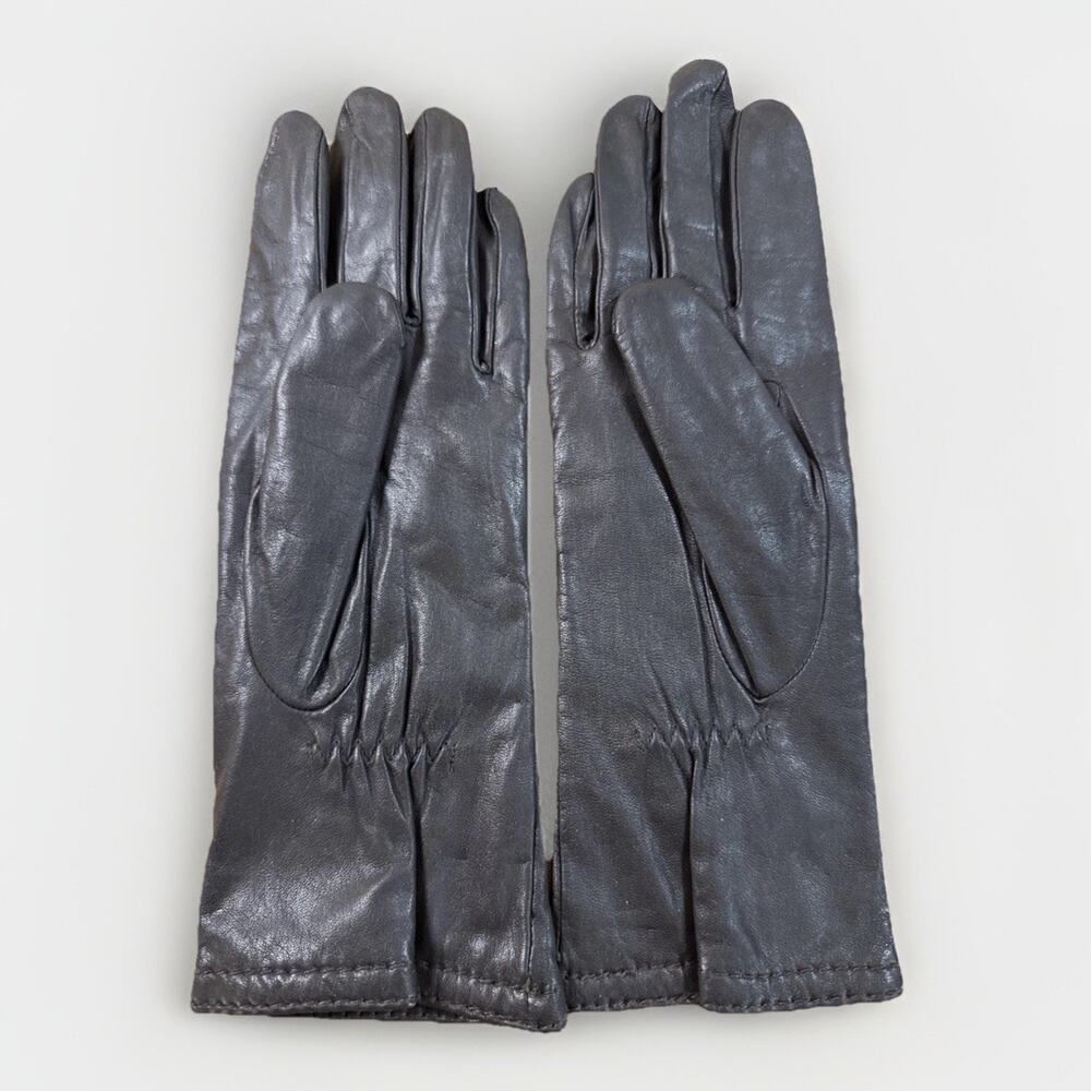 Vintage Grandoe Women’s Lined Black Leather Gloves Knit Lining Size S